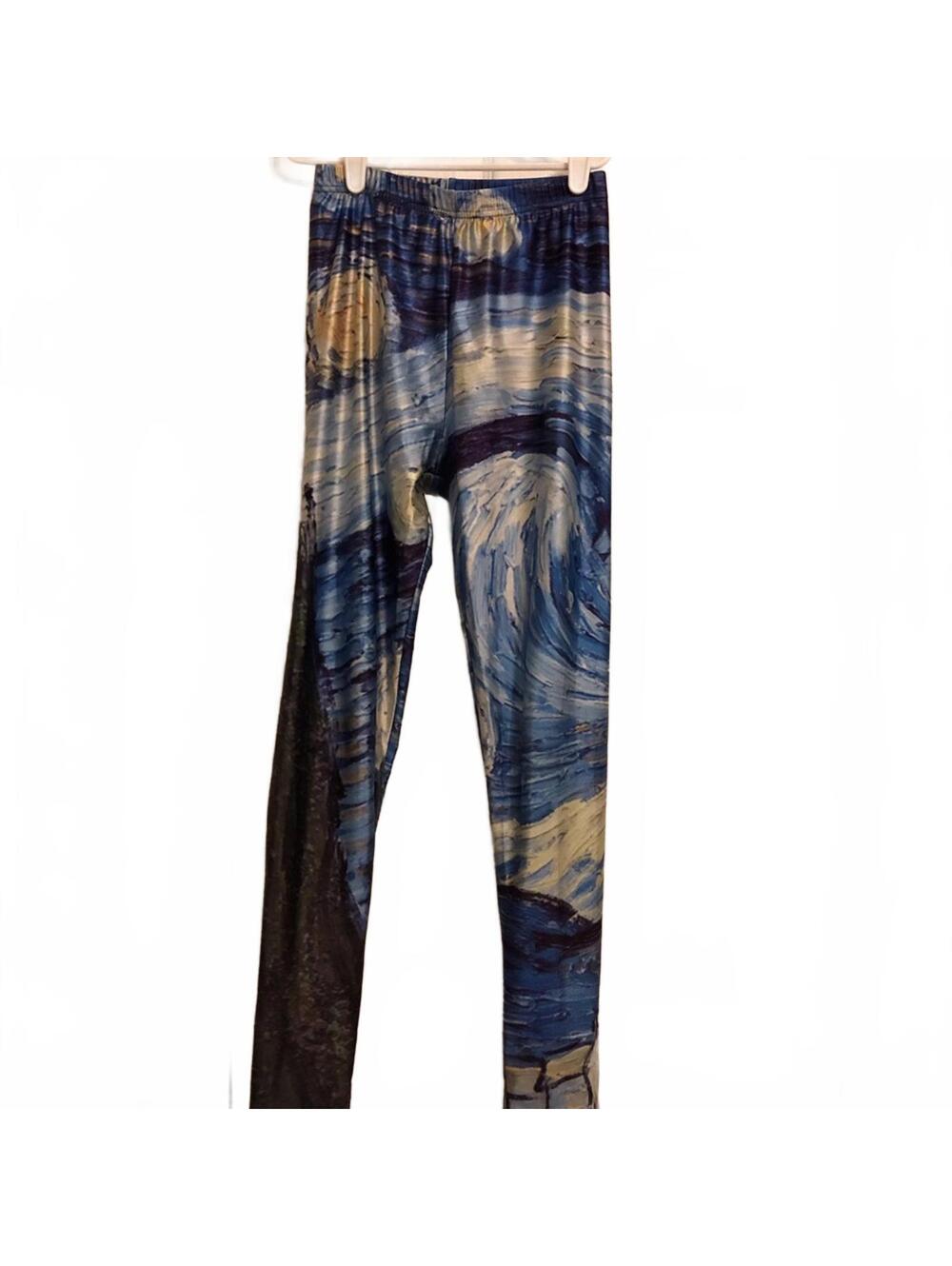 Starry Night Print Leggings Celestial Galaxy Stretch Athletic Pants